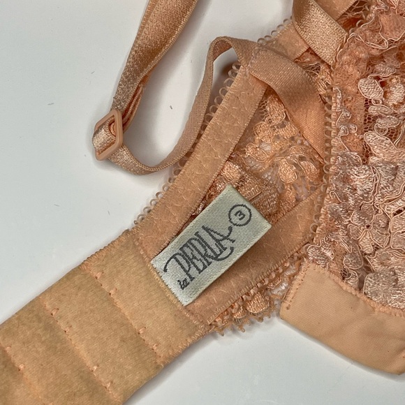 Vintage La Perla 3 Underwire Lined Bra Floral Lace Uplift Orange Cream - Picture 4 of 4